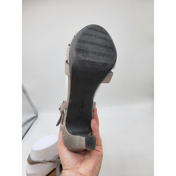 Collection by Clarks Slingback Strappy Heel Sandals Open Toe Metallic Gray SZ 10 - Picture 7 of 12